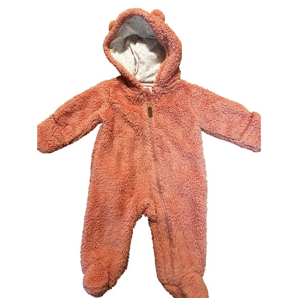 Carters Fuzzy Bear Hooded Jumpsuit Plush One Piece Outfit 3M‎ - Picture 1 of 4